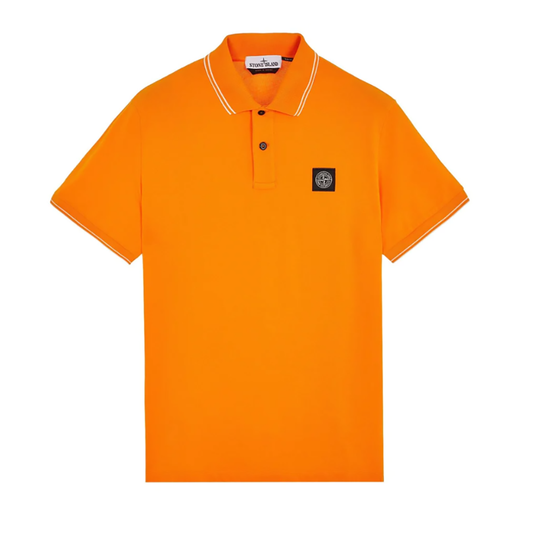 STONE ISLAND TIPPED BADGE LOGO POLO SHIRT IN ORANGE