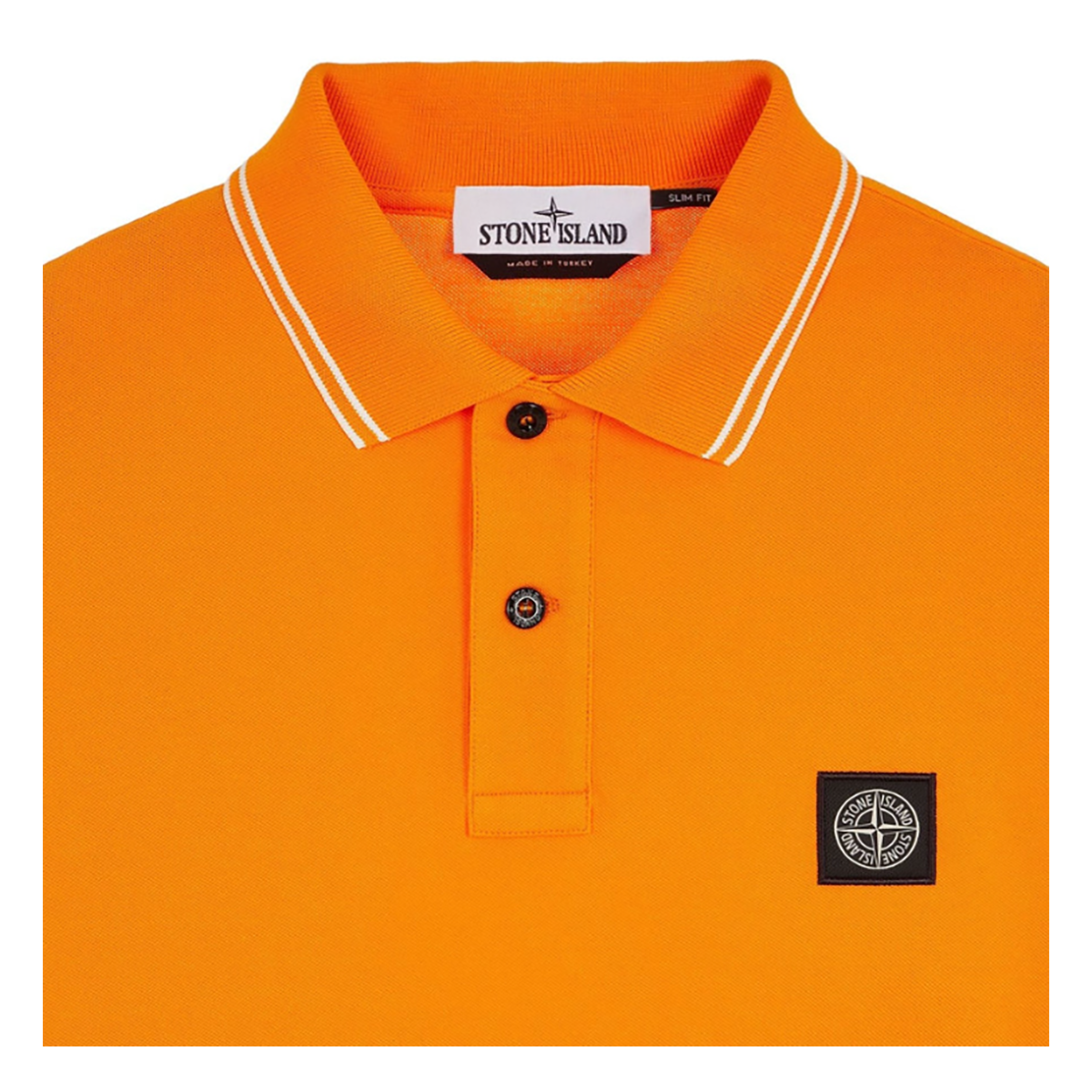 STONE ISLAND TIPPED BADGE LOGO POLO SHIRT IN ORANGE
