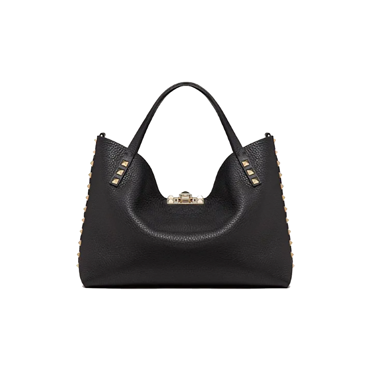VALENTINO MEDIUM ROCKSTUD GRAINY CALFSKIN BAG WITH CONTRASTING LINING IN BLACK