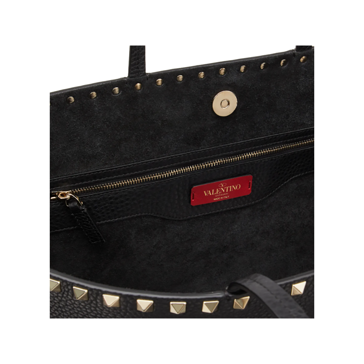 VALENTINO LARGE GRAIN CALFSKIN LEATHER ROCKSTUD SHOPPING BAG IN BLACK