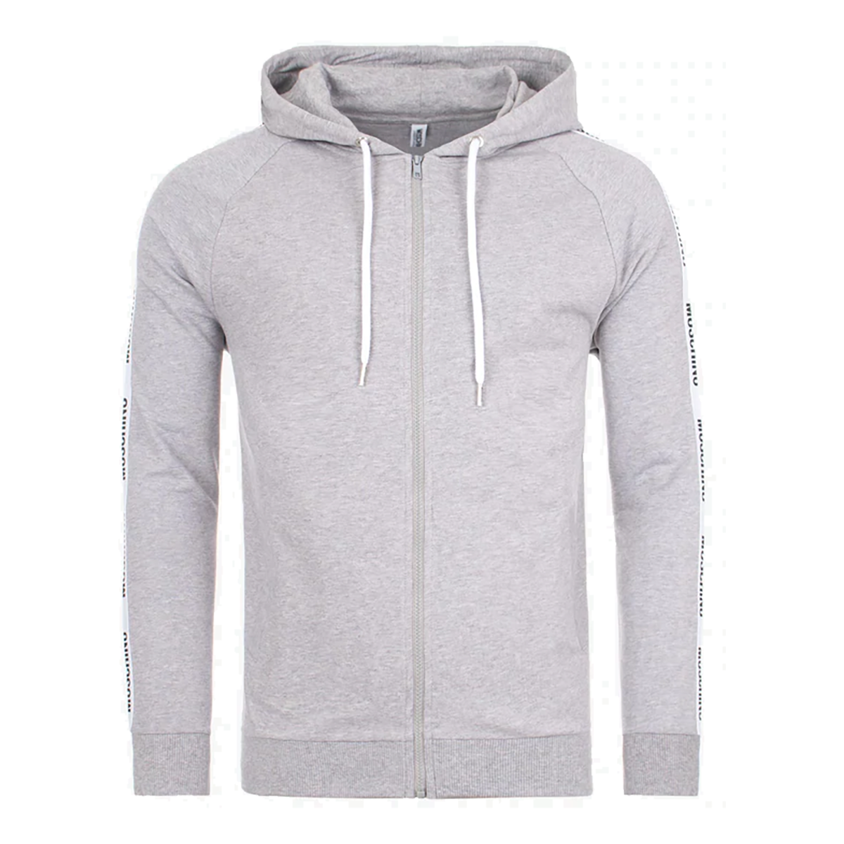 MOSCHINO TAPE LOGO ZIPPED SWEATER IN GREY