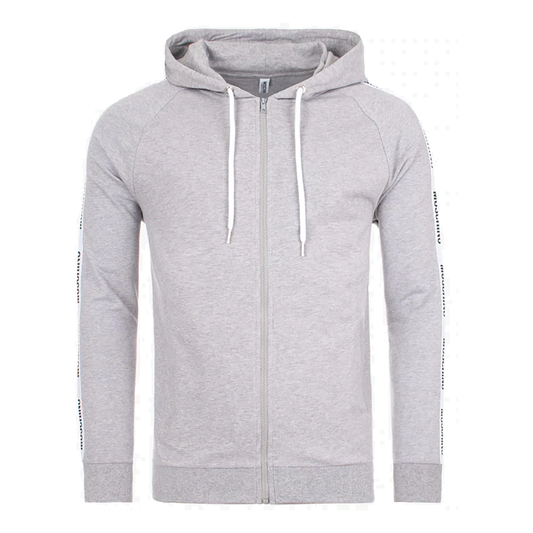 MOSCHINO TAPE LOGO ZIPPED SWEATER IN GREY