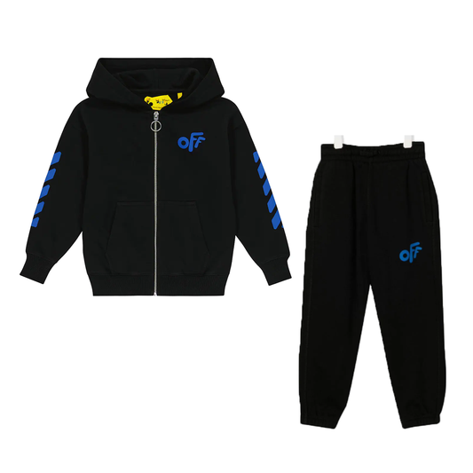 OFF WHITE JUNIOR LOGO HOODIED TRACKSUIT IN BLACK/BLUE