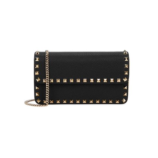 VALENTINO ROCKSTUD LEATHER CROSS BODY BAG IN BLACK