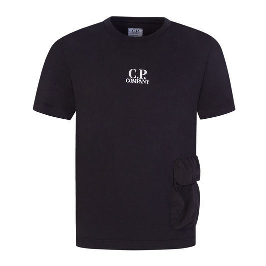 CP COMPANY JUNIOR JERSEY MIXED POCKET T-SHIRT IN BLACK