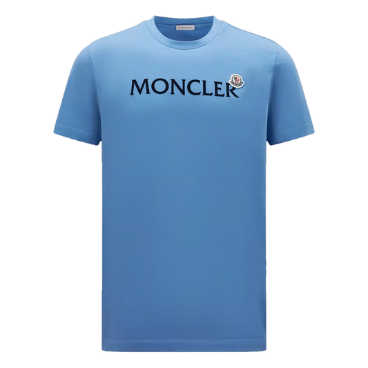 MONCLER LOGO-FLOCKED COTTON T-SHIRT IN BLUE