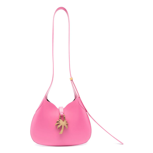 PALM ANGELS HOBO LEATHER SHOLDER BAG IN PINK